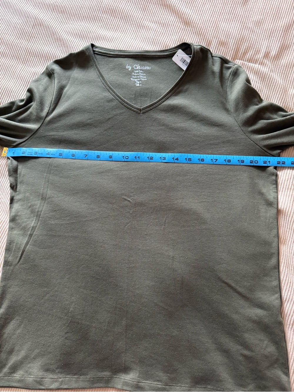 NWT Chico’s Paige V-neck 3/4 Sleeve Top Olive Night Green 100% Cotton 2 Large - Picture 9 of 10